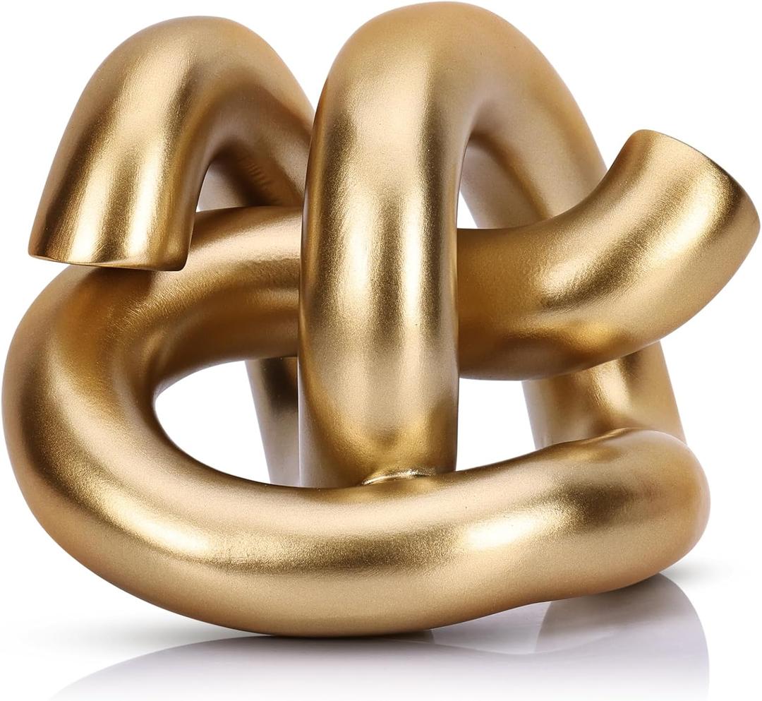 LCCCK Funky Abstract Gold Knot Knick Knacks - Gold Accent Decor for Coffee Table & Tv Stand, Modern Geometric Sculpture Scandinavian Minimalist Home Statue Decorative Objects Entryway Bookcase Book