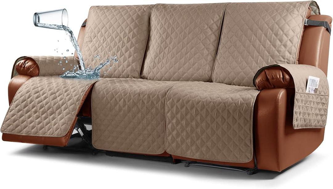 Ruaozz Waterproof Recliner Couch Covers 3 Seater Light Brown  22"D x 92"W x 38"H