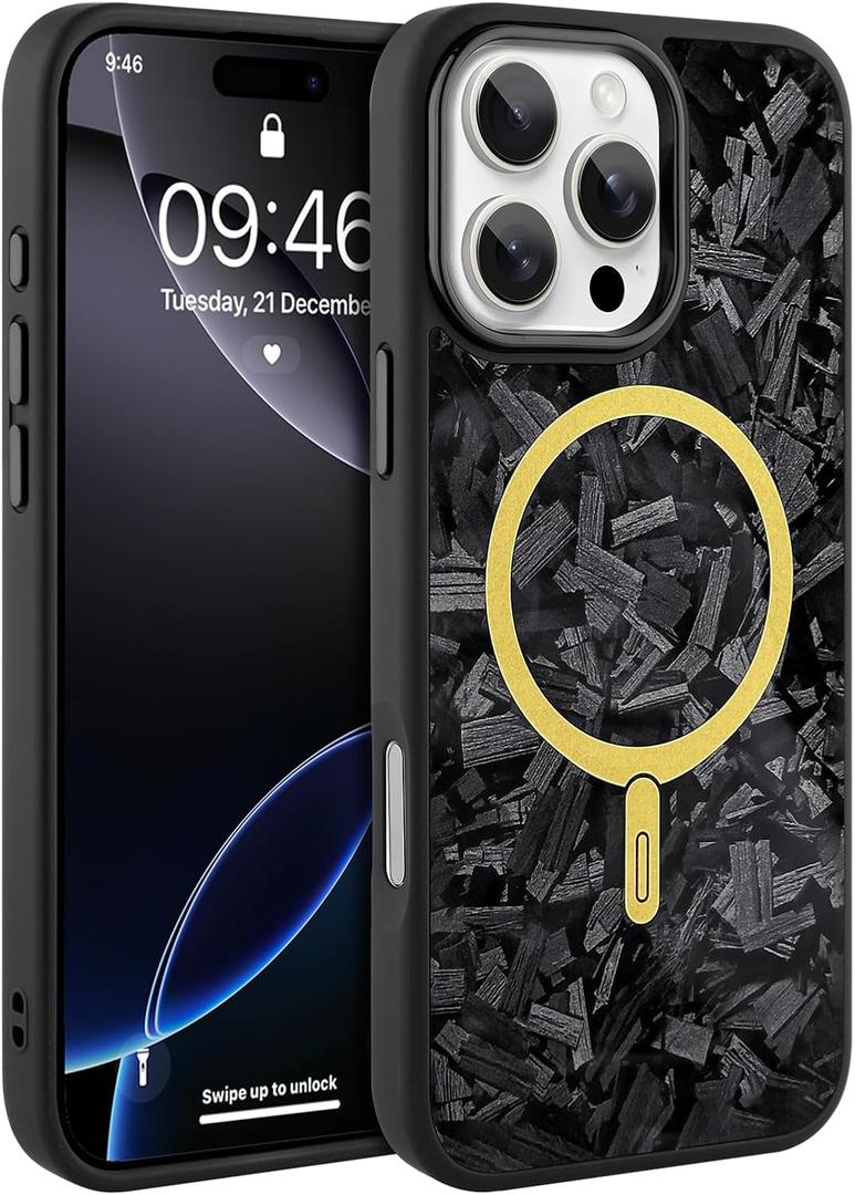 AIGOMARA Magnetic for iPhone 16 Pro Max Case, Compatible with Magsafe, Glossy Slim Hard PC Back Soft TPU Bumper Protective Shockproof Phone Case, Black