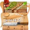 Alas Complete 20 Piece Sushi Making Set - Kit for Beginners & Pros with Knife, 2 Mats, Rice Bazooka and Dipping Plate (Brown)