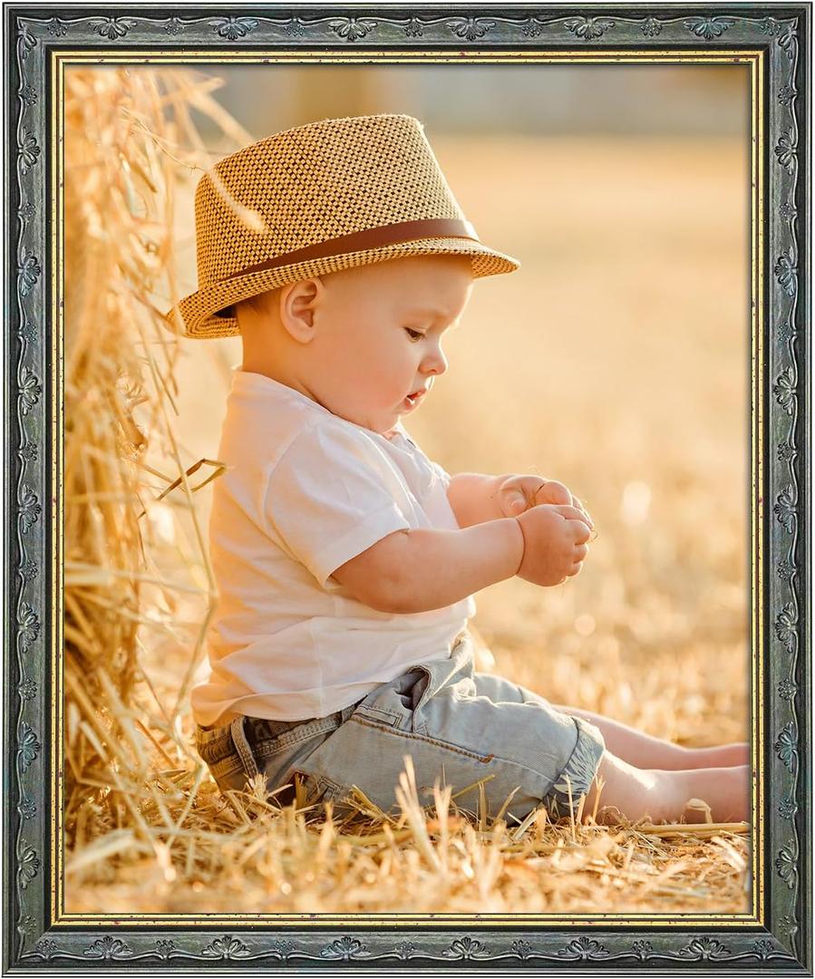 16x20 Wood Frame Vintage Green, Rustic 20x16in Floral Picture Frames, 16 x 20inch Gallery Photo Pic Display with HD Plexiglass, 1.4in Widen 1in Thick, Horizontal Vertical Wall Display