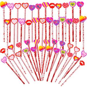 Kolewo4ever 100 Pieces Valentines Cupids Arrow Rose Wood Pencils wit Giant LOVE HEART Eraser Assortment Valentines Stationery Pencil for Valentines Party Favors