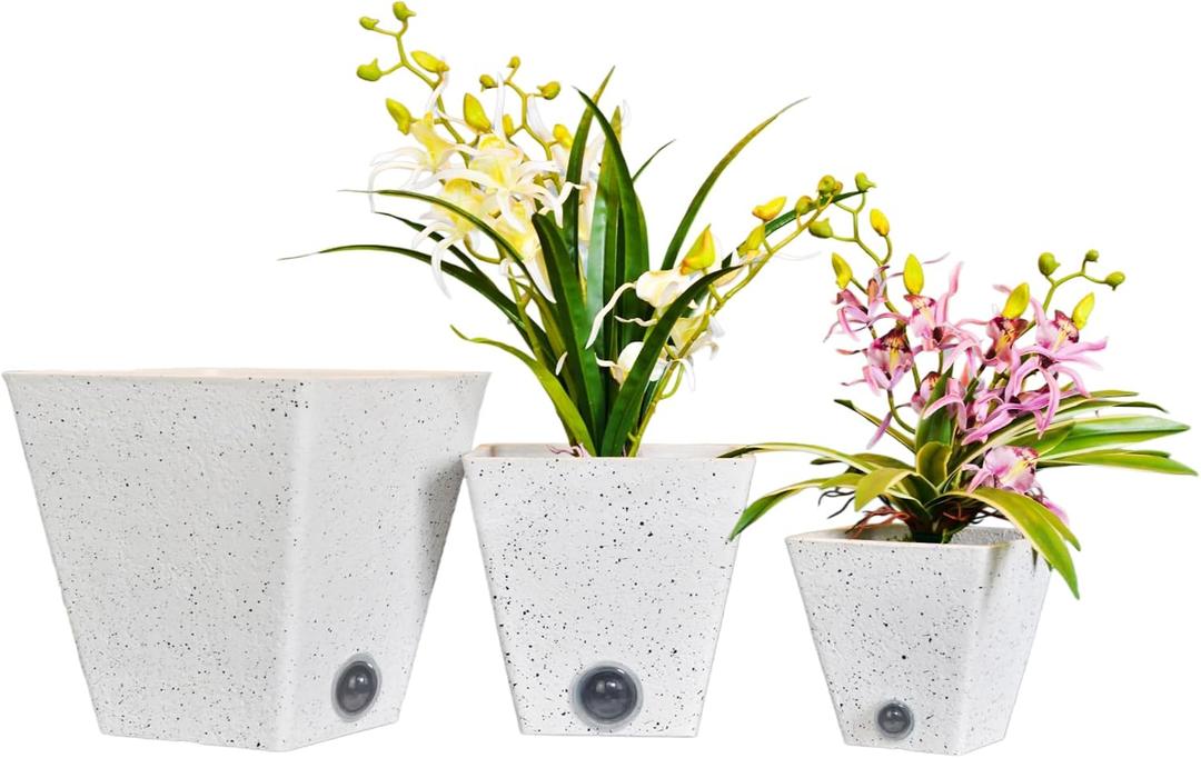 GreenShip Self Watering Pots Set, 6 8 10 inch | Self Watering Spikes, Automatic Vacation Plant Watering, For Indoor Plants, Home Garden Decor