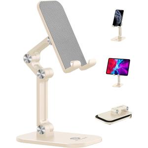 OCYCLONE Phone Stand, Adjustable Height and Angle Foldable Cell Phone Stand Holder for Desk, Taller iPhone Stand Compatible with 4.7"-13" Smartphones iPad Tablet, Beige