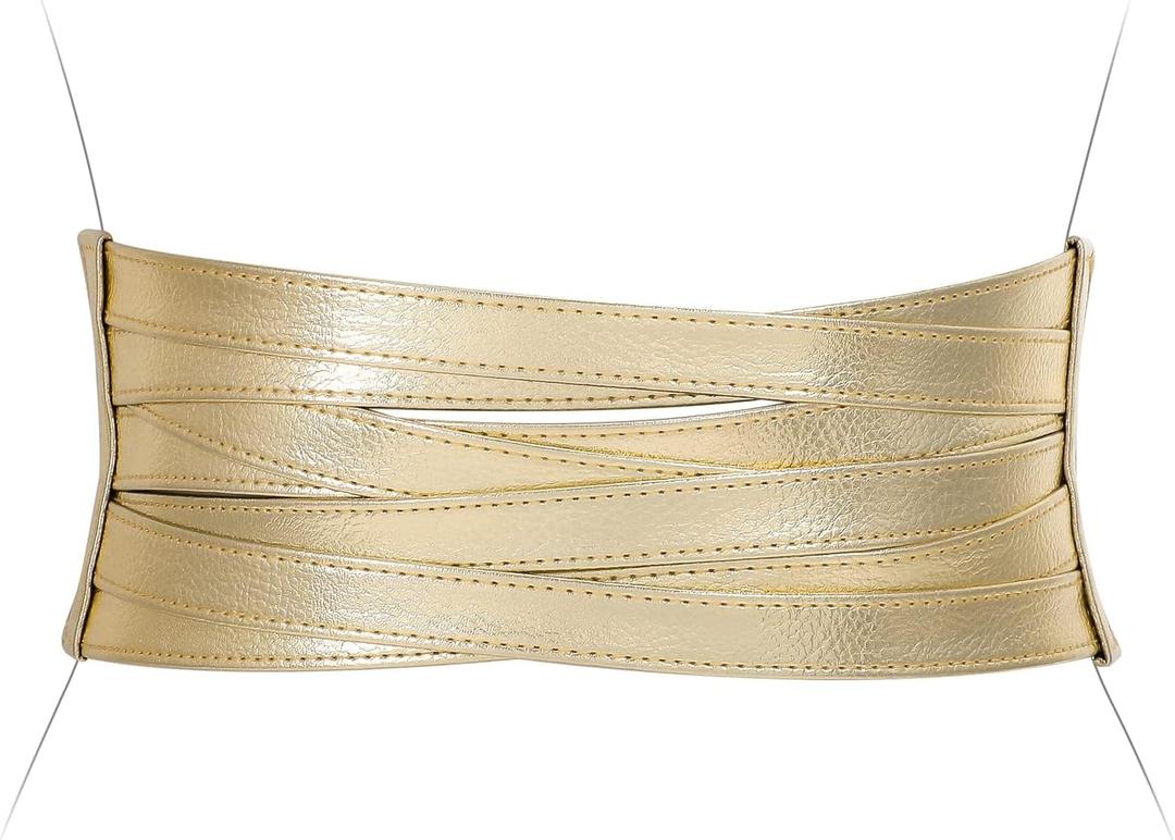 XZQTIVE Wide Elastic Belts for Women Dresses Black Waist Corset Belt for Women Fashion Wide Stretchy Belts (Fits Waist Sizes 36-40 In(leather Part 14.2 In), Width 4 in Braided Gold)