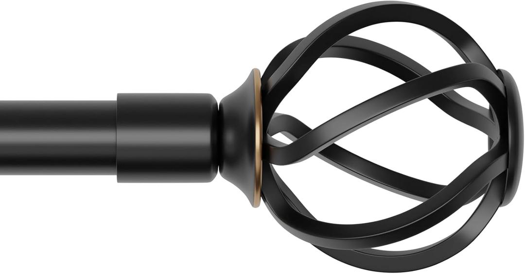 Curtain Rods for Windows 32-62 inch with Twisted Cage Finials, Black & Adjustable Curtain Rod Set with Brackets, Heavy Duty Curtain Rod for Bedroom, Living Room, Decorative 5/8" Diameter Curtain Rod