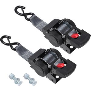 Ayaport Retractable Transom Tie Down Straps 2in X 8ft Boat Tie Down Straps to Trailer- 3300lbs Break Strength, Heavy Duty Bolt-on Ratchet Straps for Cargo, Boat, Motorcycles, ATV, 2pk (Black)