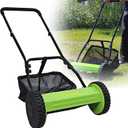 14-Inch 5-Blade Manual Push Reel Lawn Mower Cordless, with Removable Grass Catcher Bag & Adjustable Cutting Height, for Yard & Garden Grass Cutting