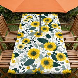 ARTSGOO Rectangle Outdoor Tablecloth with Umbrella Hole and Zipper Waterproof Rectangle Fitted Tablecloth with Elastic Edge, Wipeable Outdoor Table Cover for Patio, Garden, Picnic 48" x 24"