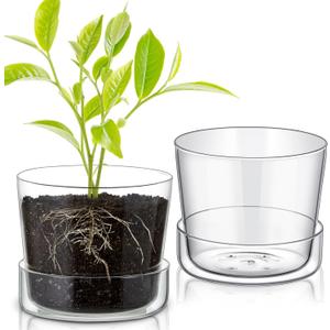 2 Sets 6 Inch Glass Planter with Drainage Hole and Tray Indoor Clear Plant Pots with Saucer Modern Decorative Orchid Glass Pot for Outdoor Flower Plants, As shown
