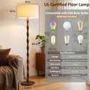 65" Farmhouse Wavy Walnut Wood Floor Lamp with Natural Linen Shade, Beige