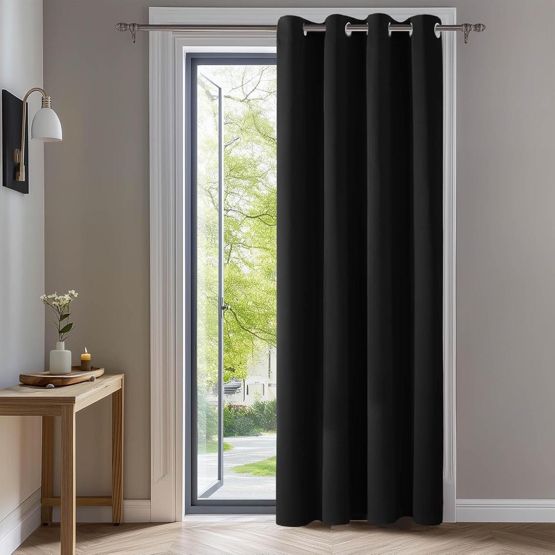 Deconovo Blackout Curtain Panel – Solid Grommet Top, Thermal Insulated & Energy‑Saving, Machine‑Washable Room Darkening Window Treatment for Bedroom & Living Room, 1 Panel, Black, 42W x 63L