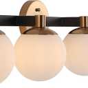 JONATHAN Y 34" Brass Gold/Black Modern Globe LED Vanity Wall Sconce Light, White Frosted Glass Shade, Mid-Century Art Deco Wall Lamp for Bathroom, Kitchen, Hallway (JYL3543A), 4 Bulb