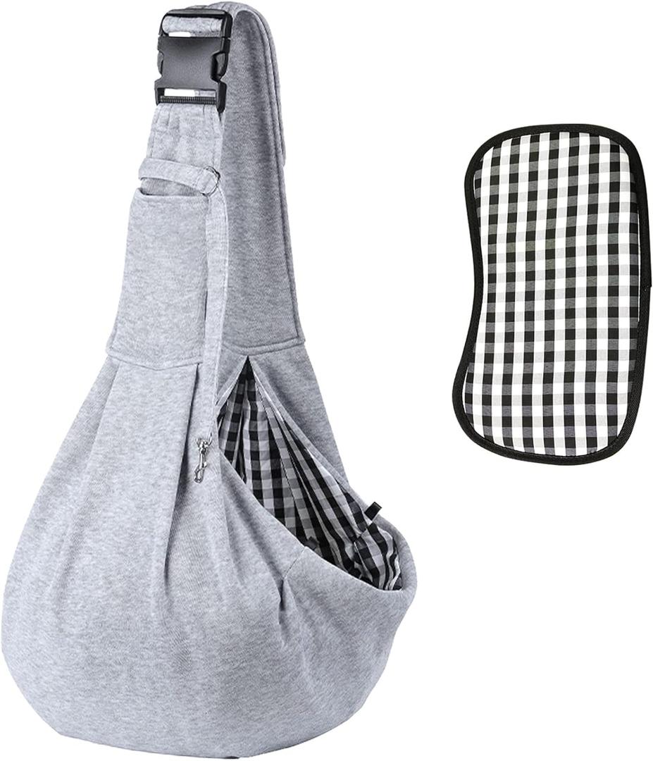 Kanemc Dog Sling Carrier for Small Dogs Cat Puppy Pets Up to 16.5lbs, Comfy Hard Bottom Support, Adjustable Padded Shoulder Strap, Hands-Free Dog Carrier Sling Bag for Outdoor Travel (gray)