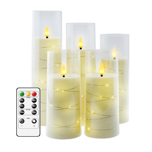 kakoya Flameless LED Candles with Timer 5 Pc Flickering Flameless Candles for Romantic Ambiance and Home Decoration Stable Acrylic Shell,with Embedded Star String，Battery Operated Candles（White）