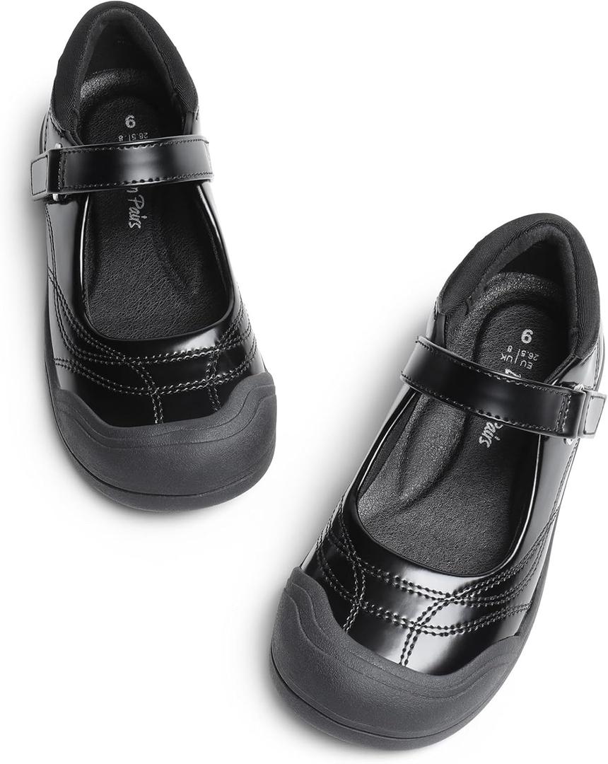 DREAM PAIRS Girls Kids Mary Jane School Uniform Toe-Protective Shoes Soft Flats Toddler Little Kid, Size 11 Little Kid, Black, SDFL2401K