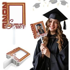 Junkin 24pcs Graduation Fans Custom Face Fans with Handle Double Sided Personalized Big Head Cutout on a Stick Class of 2026 Grad Photo Props Blank DIY Frame for Graduate Party Souvenirs(Maroon Red)