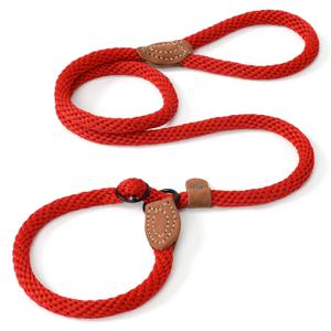 Mile High Life Slip Leads for Dogs | Heavy Duty Dog Training Leash | 5 Feet No Pull Slip Leashes w Leather Tip | Red Rope Lead for Dogs Outside