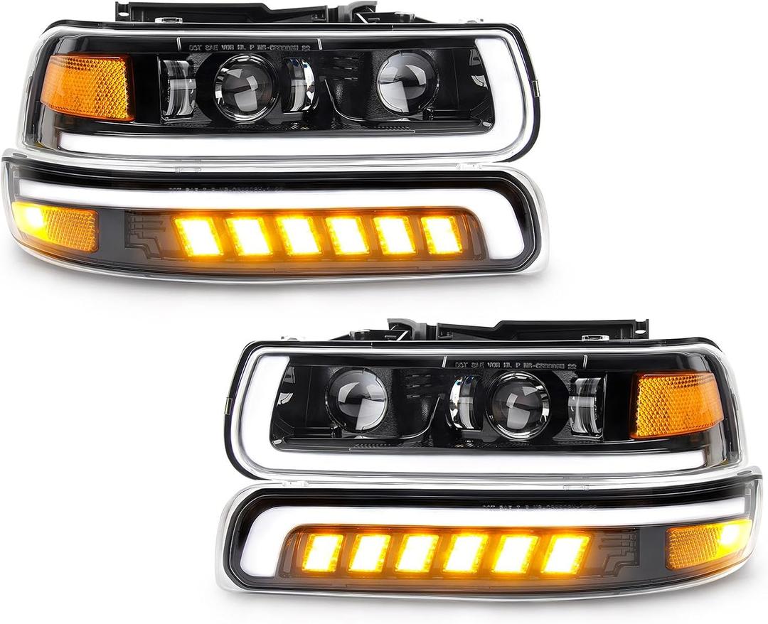 OPP ULITE LED Headlights for Chevy Silverado 1999-2002 Chevrolet Suburban Tahoe 2000-2006, White DRL & Amber Turn Signal & Hi/Low Beam & Side Marker Light DOT Approved Headlight Assembly Replacement