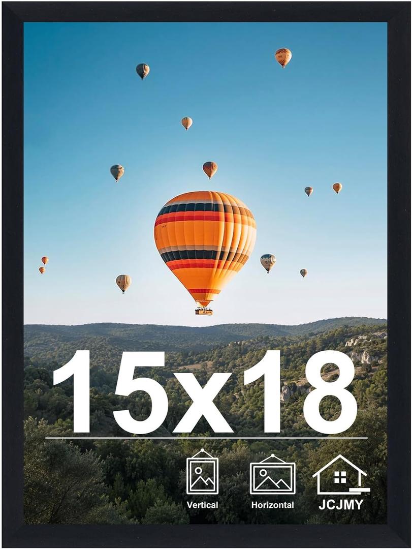 JCJMY 15x18 Picture Frame Black for Poster Photo Picture, Horizontal and Vertical Formats for Wall Hanging, 15 x 18 Wall Gallery Poster Photo Frame for 15 by 18 Photos Posters, Black