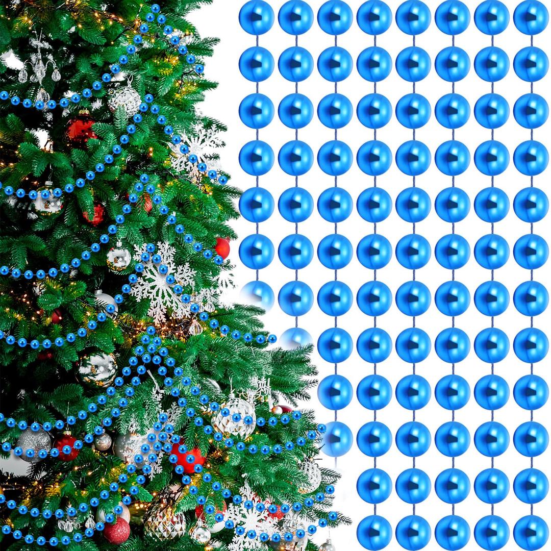 Briwooody 2 Pcs 18ft Christmas Bead Garland 1/2" in Diameter Hanging Christmas Tree Bead Chain DIY Craft String Pearls for Xmas Tree Ornaments, Holiday Party Decor(Royal Blue)