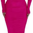 PRETTYGARDEN Women's Fall Off The Shoulder Maxi Dress Spring Long Sleeve Ruched Fitted Bodycon Club Dresses with Slit