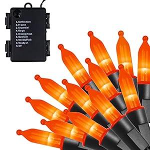 WATERGLIDE 50 LED Outdoor Halloween Lights, 16 FT Mini String Light with 8 Modes, Waterproof Battery Operated Tree Lights for Indoor Outdoor Patio Garden Party Wedding Decoration, Orange
