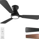 Ensenior Ceiling Fans with Lights, 42 Inch Low Profile Ceiling Fan with Light and Remote, Circulate Warmth, Flush Mount, 3CCT, Noiseless, Ceiling Fan for Bedroom and Living Room, Flush Mount - Black