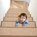 8" x 30" Stair Tread Carpet, 15PCS Non-Slip Stair Treads for Wooden Steps Indoor Staircase Carpets Runners Rugs Safety with Reusable Adhesive for Elders, Kids and Dogs (Leaves Pattern, Camel)