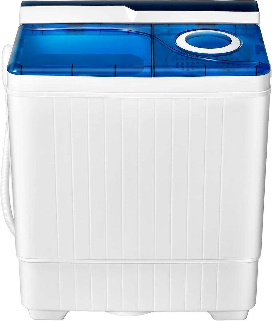 Portable Washing Machine, Twin Tub 26 Lbs Capacity, 18 Lbs Washer and 8 Lbs Spinner, Compact Washer with Control Knobs, Timer Function, Drain Pump, Laundry washer for Apartment RV, Blue