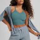 ODODOS Women's Crop Seamless Rib-Knit Camisole Strappy Racerback Crop Tank Tops, Sky Blue, Medium/Large