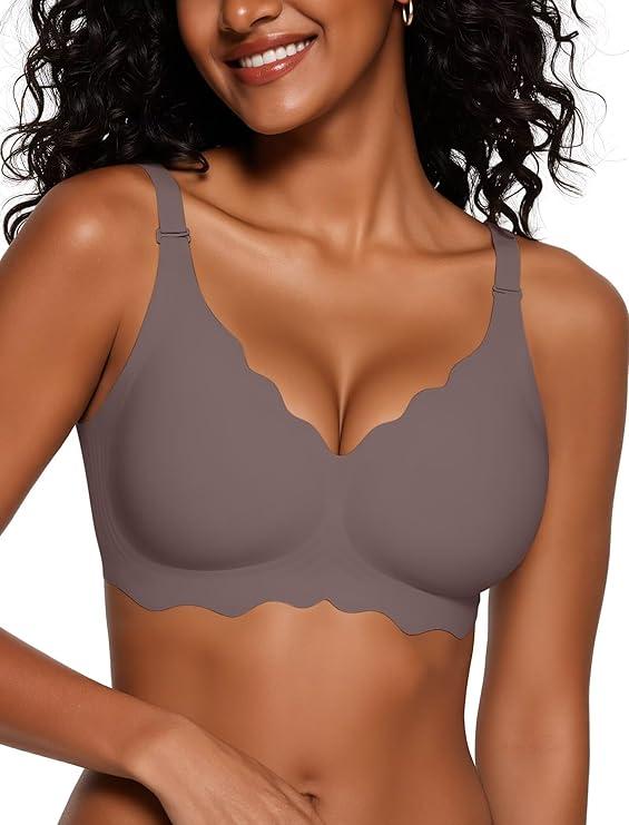 Vertvie Seamless Bras for Women No Underwire Wireless Push Up Bra Support Full Coverage Bralette Comfort Everyday Sports Bra
 (Medium, Coffee)