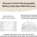 TRLIFE Rechargeable Battery Operated Wall Sconces, Remote Control Dimmable LED Wall Sconce 3000K/4000K/6000K Rechargeable Wall Lights Wall Mounted Light for Bedroom Living Room Hallway(White,2P)