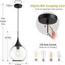 Pendant Lights Kitchen Island: Matte Black Light Fixture Farmhouse with Clear Glass - 10 Inch Mid Century Globe Kitchen Lighting Fixtures Ceiling for Dining Room