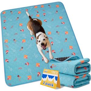 Sunheir Washable Pee Pads for Dogs, 2-Pack Reusable Puppy Pads, Waterproof Non-Slip Wee Wee Pad, Absorbent and Leakproof Training Mats for Potty, Crate, Playpen, Bed, Sofa, 24"x 36" (Blue)