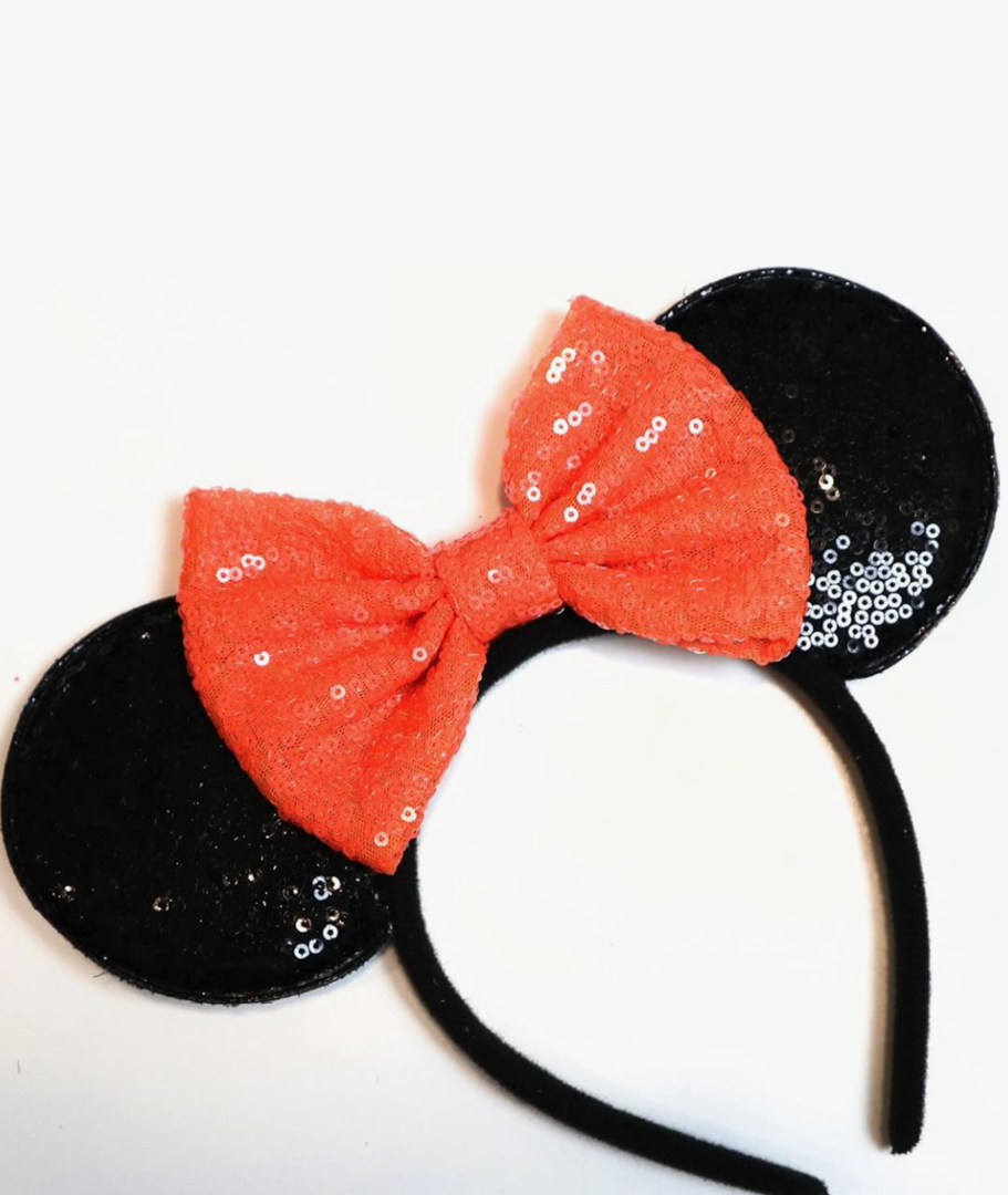 CLGIFT Sparkly Mouse Ears, Custom Silver, Gold, Blue, and Classic Red Sequin Mickey Ears Orange