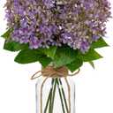 Artificial Hydrangea Flowers in Glass Vase with Faux Water, 13.8" Fake Purple Hydrangeas Arrangement Centerpiece for Home Caf Kitchen Bathroom Decoration