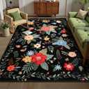 Lahome Black Floral 8x10 Rug for Kids Room, Wildflower Rugs for Room Decor Aesthetic Classroom, Non Shedding Thin Carpet Rubber Backed Non Slip for Teen Playroom Bedroom