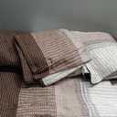 Litanika Oversized King Quilt Set Brown, 120x120 Stripe Bedspread Coverlet 3 Pieces, Brown Lightweight Quilted Bedding Set for All Season(Super King-1 Quilt, 2 Pillowcases)