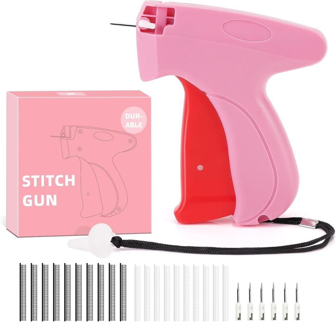 Stitch Gun for Clothes, Handheld Quick Sticky Sewing Tag Gun Fixer instant Pants Hemming Tool, Tagging Gun for Clothing, Includes 6 Needle,5000 Pcs Micro Fasteners(2500 White & 2500 Black)