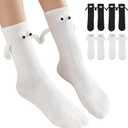 4 Pairs Funny Socks, Magnetic Holding Hands Socks, These Suit Both Men and Women (White)
