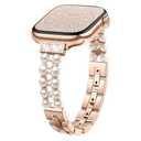 SOLOLUP Pearl Beaded Bracelet for Apple Watch Bands for Women SE 3/2 40mm 41mm 42mm 38mm,Thin Dressy Metal Bling Jewelry Wristband Adjustable Bead Strap for iWatch 11 10 9 8 7 6 5 4 3,Rose Gold