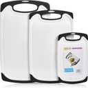 SAFUU Plastic Cutting Boards for Kitchen 3 Pcs - 3 SIZES, Non-Slip Chopping Board with Juice Groove & Easy Grip Handles --- { White And Black Color } (ZF-PLSTCBORD-3)