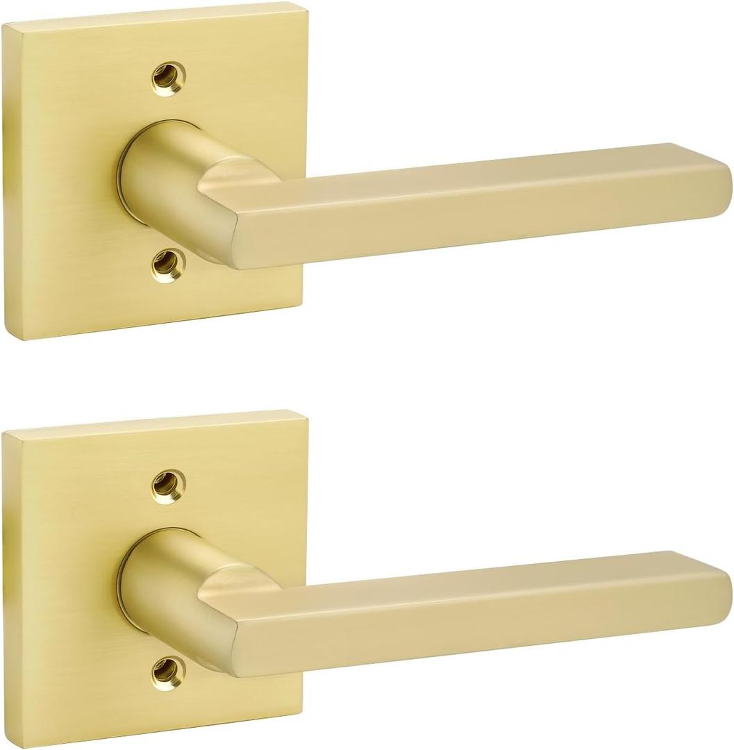 goldenwarm Brushed Gold Dummy Door Handle  Non-Turning Decorative Interior Lever for Pantry, French Doors & Closets (2 Pieces) (1 Pack)