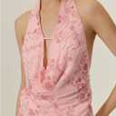 WDIRARA Women's Floral Sparkly Sequin Draped Halter Top Sexy Cut Out Backless Sleeveless Top (Pink, L)