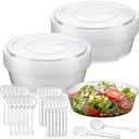Nitial 12 Sets 160 oz Clear Plastic Serving Bowls with Lids Spoons Forks Extra Large Round Disposable Salad Bowls Plastic Candy Dishes Buffet Containers for Snack Chip Popcorn Punch Candy Bar Buffet