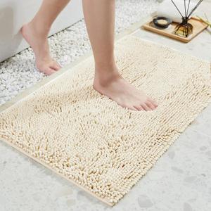 TECHMILLY Soft Fluffy Chenille Bathroom Rugs, Non Slip Absorbent Bath Mats for Bathroom, Washable and Quick Dry, Cream, 20" x 32" (1'8" x 2'8" (Rectangular))