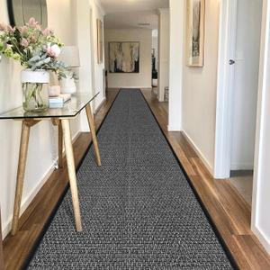 20 ft Jute Hallway Rug Runner Non Slip Washable, Rubber Backed Extra Kitchen Long Carpet Runner, Black Absorbent Laundry Room Rug Mat
