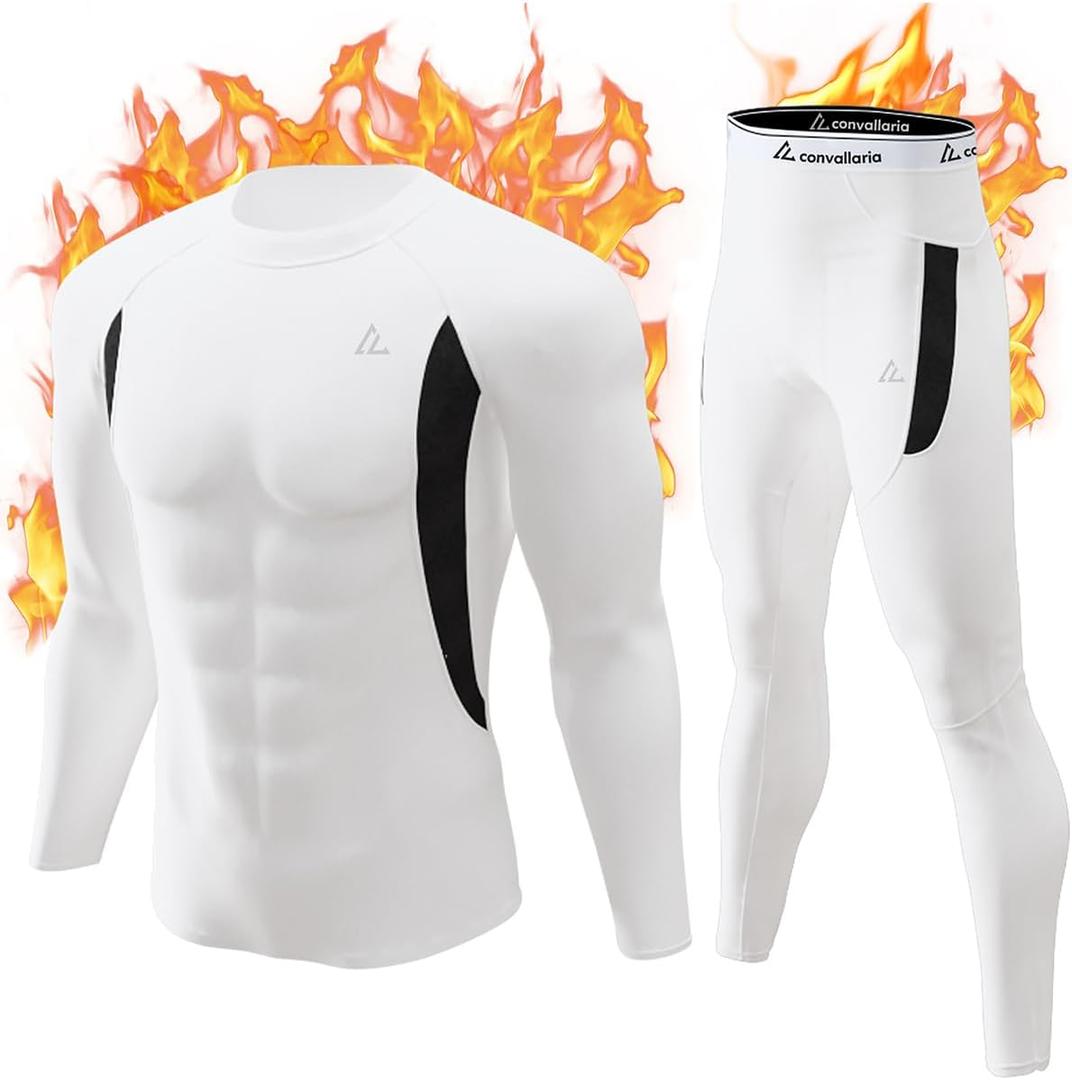 CL convallaria Thermal Underwear Long Johns Set Mens Winter Gift Hunting Gear Sport Base Layer Bottom Top (Medium, 1-white)