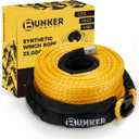 BUNKER INDUST 3/8" x 100' Synthetic Winch Rope,25000LBS Winch Cable with Protective Sleeve 100ft Winch Line Replacement for Off-Road Vehicle SUV Truck, Yellow (3/8inch x 100ft)